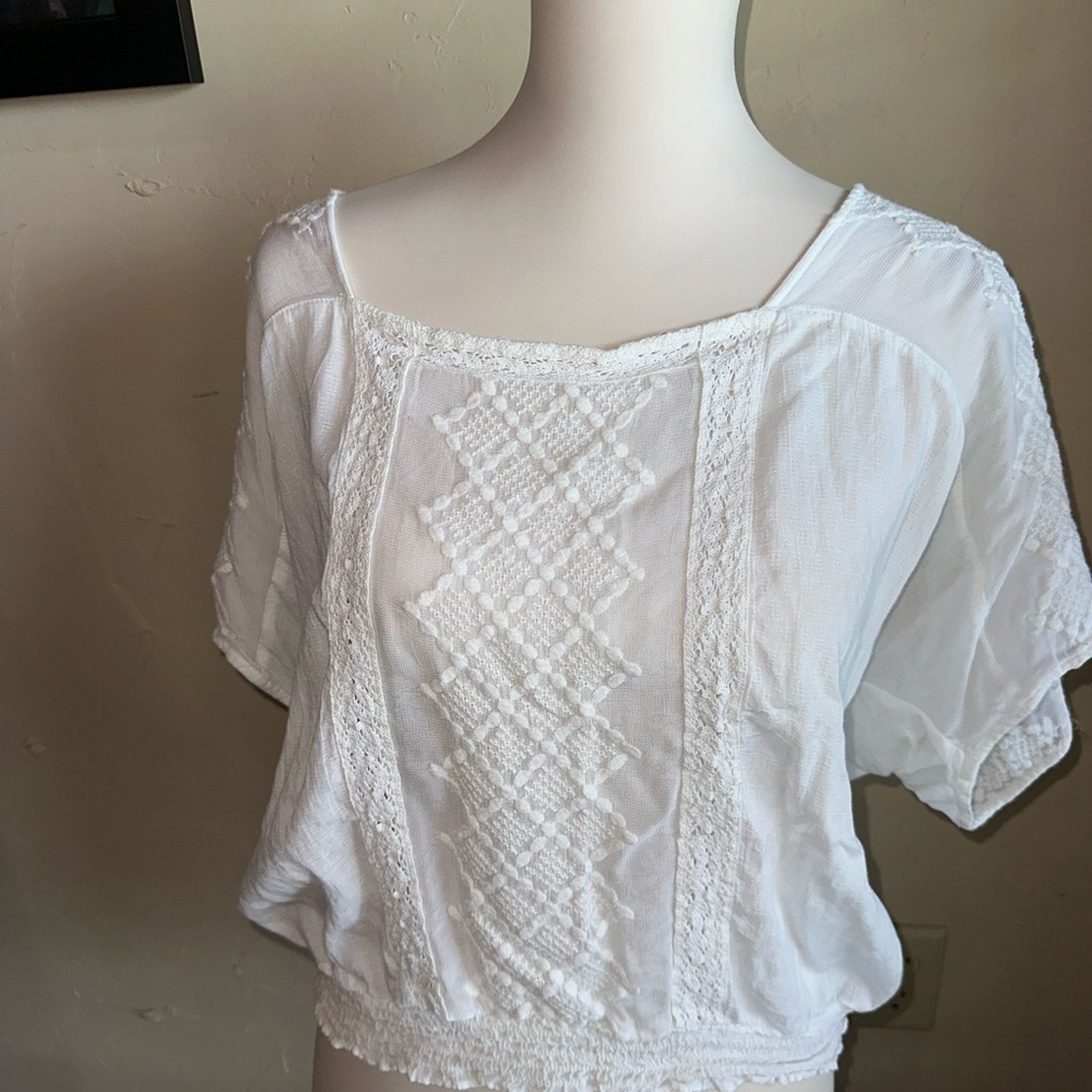 White Lace Detail Women's Top